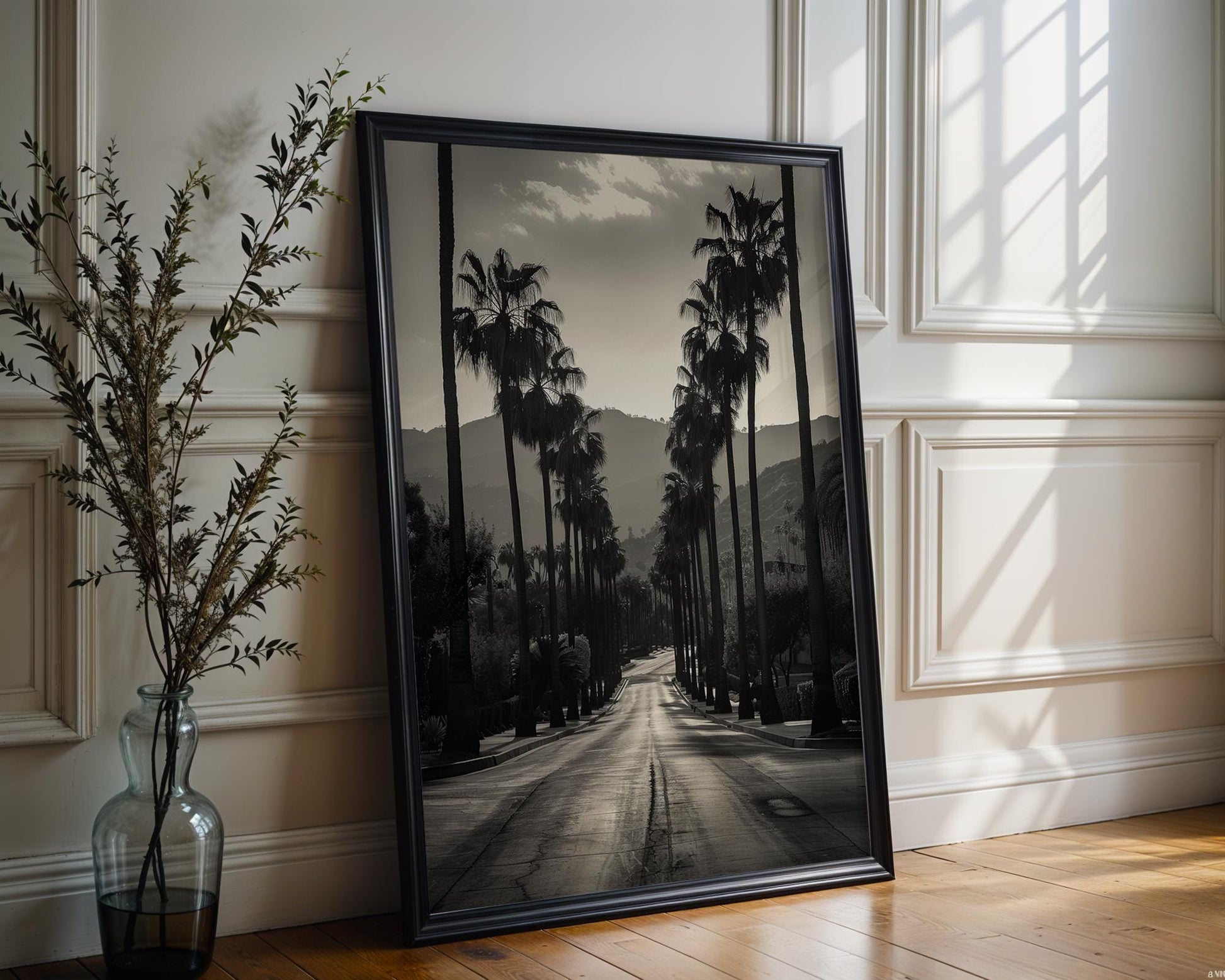 World Landmark | Beverly Hills Palm Trees Print | Minimalist Black and White Photography wall art print, minimalist black and white poster, modern Scandinavian wall decor, Monohaus