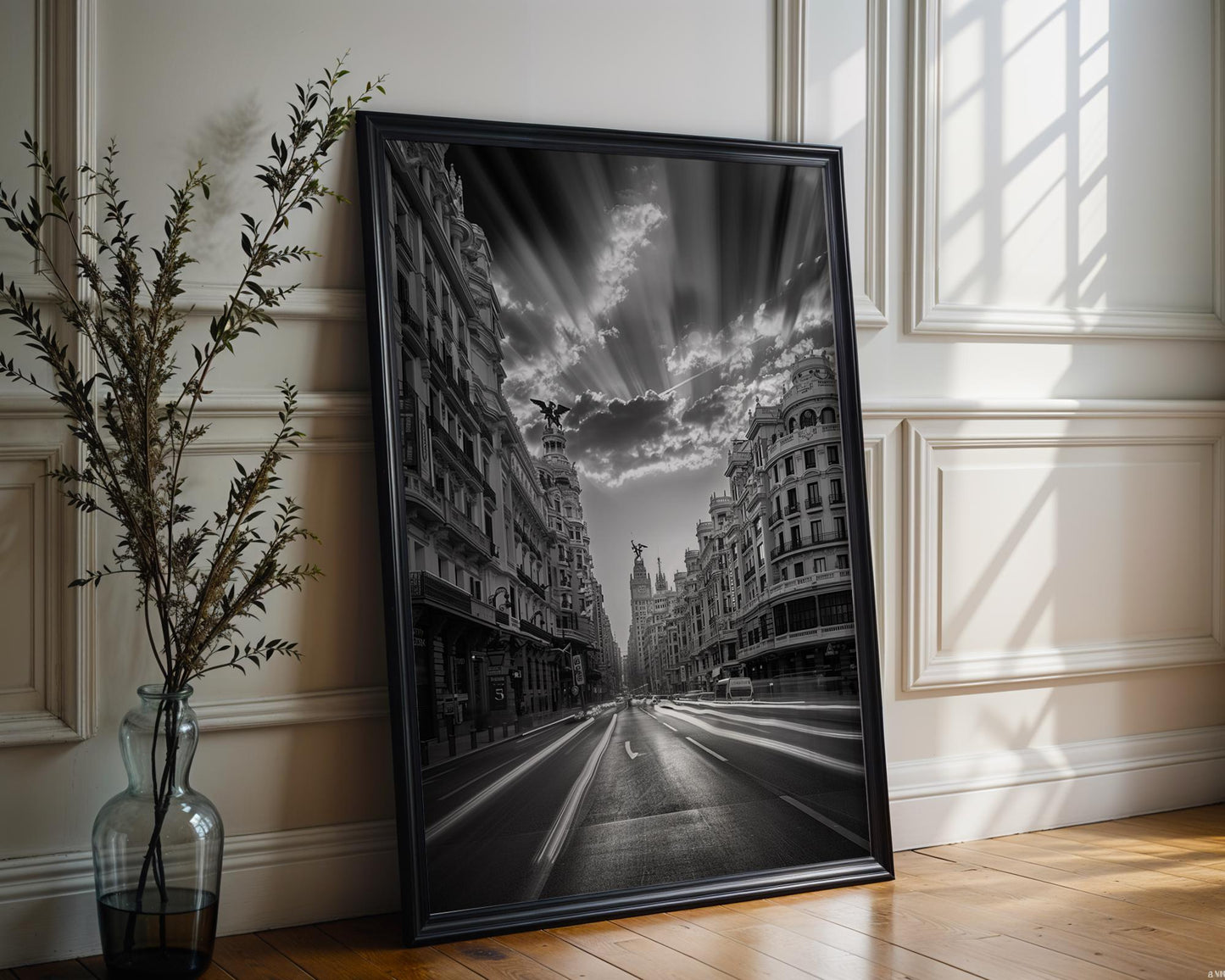 World Landmark | Madrid Gran Vía Sunrise Print | Black and White Spain Architecture Art