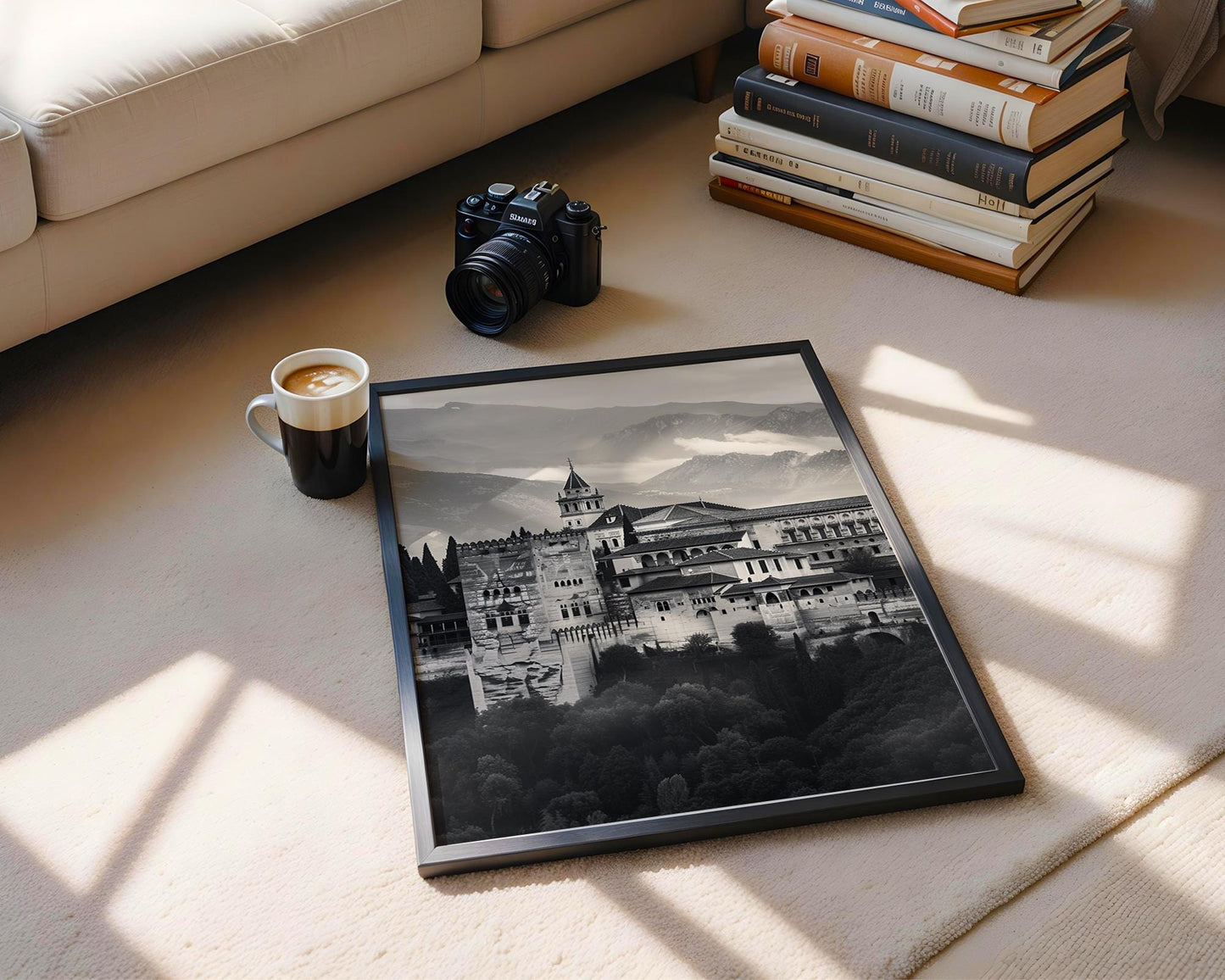 World Landmark | Alhambra Palace, Granada, Spain Print | Black and White Photography wall art print, minimalist black and white poster, modern Scandinavian wall decor, Monohaus