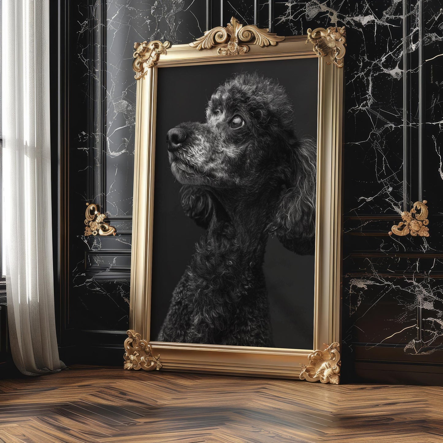 Dog Photography Black Poodle Portrait | Minimalist  Art Print wall art print, minimalist black and white poster, modern Scandinavian wall decor, Monohaus
