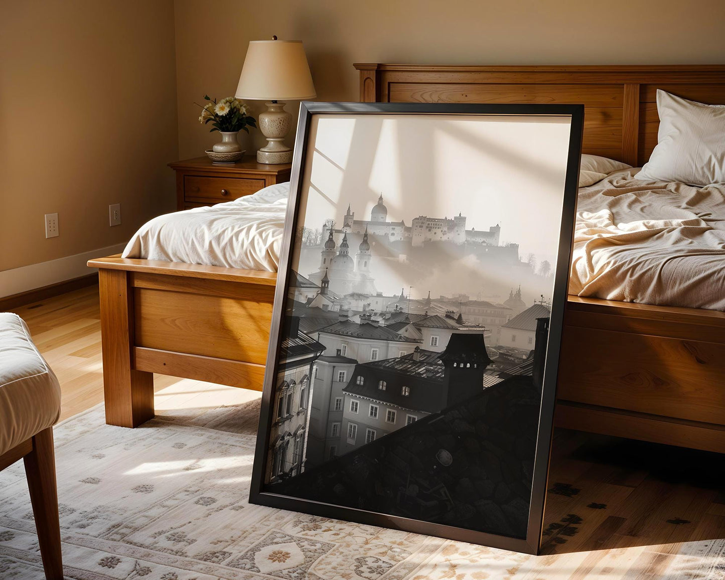 World Landmark | Salzburg Skyline Print | Black and White European Architecture
