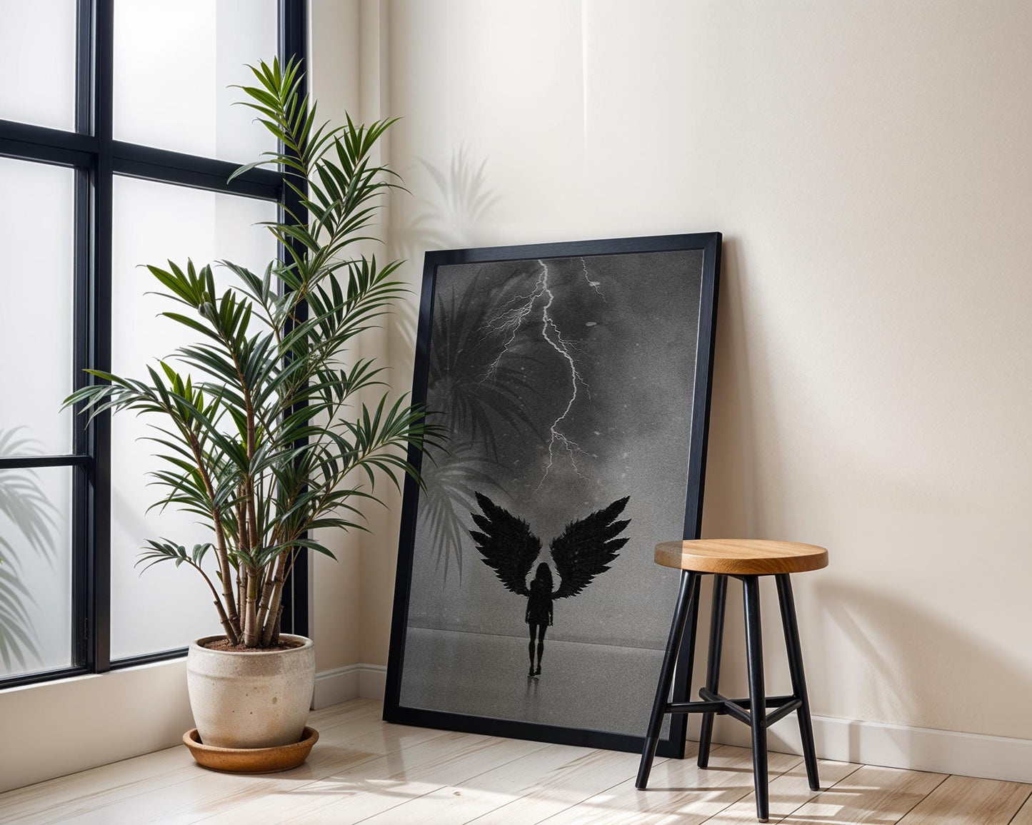 Dark Angel Print | Black & White Lightning Photography, Surreal Wall Art wall art print, minimalist black and white poster, modern Scandinavian wall decor, Monohaus