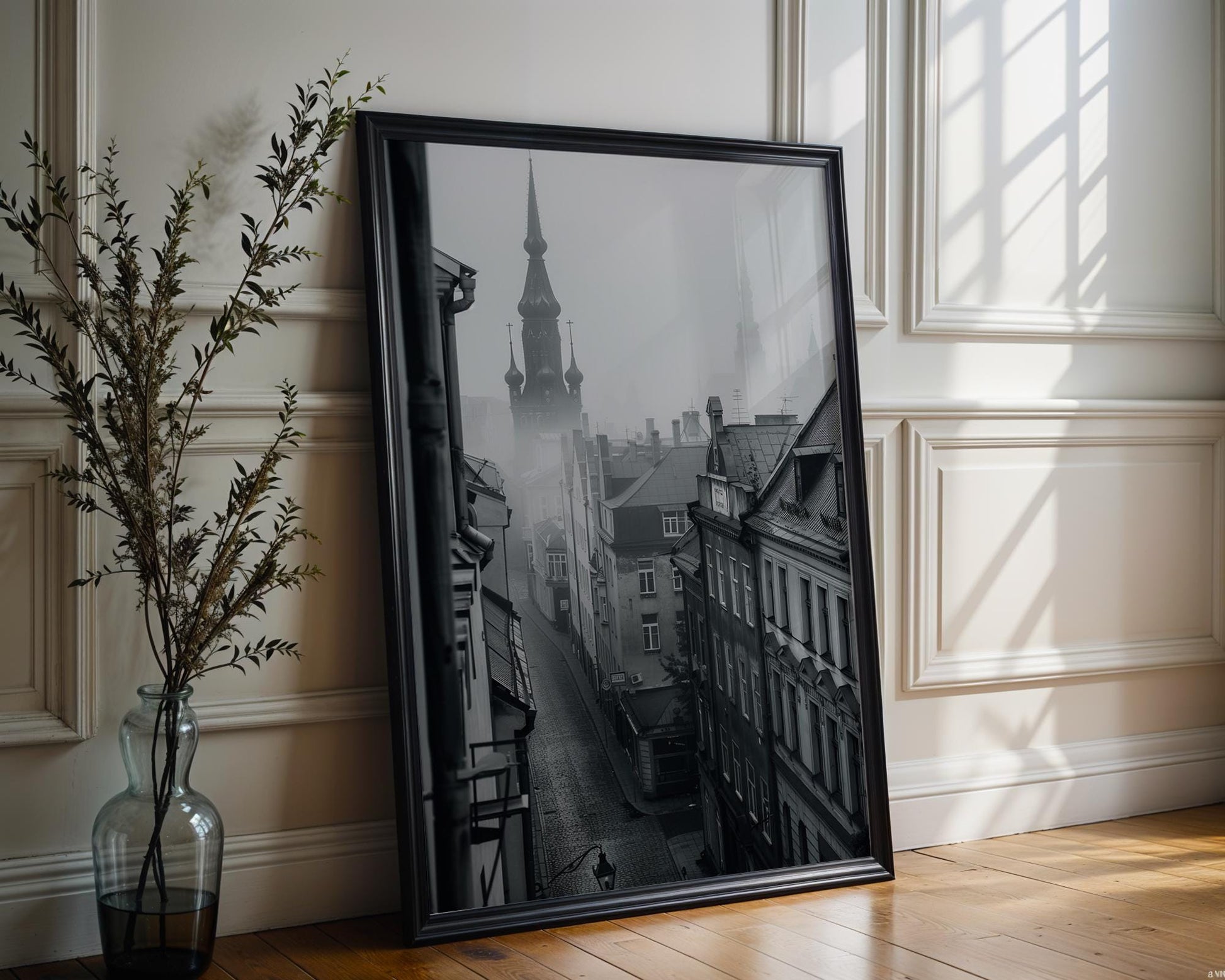 World Landmark | Tallinn Old Town Photography Print | Moody Estonia Wall Art wall art print, minimalist black and white poster, modern Scandinavian wall decor, Monohaus
