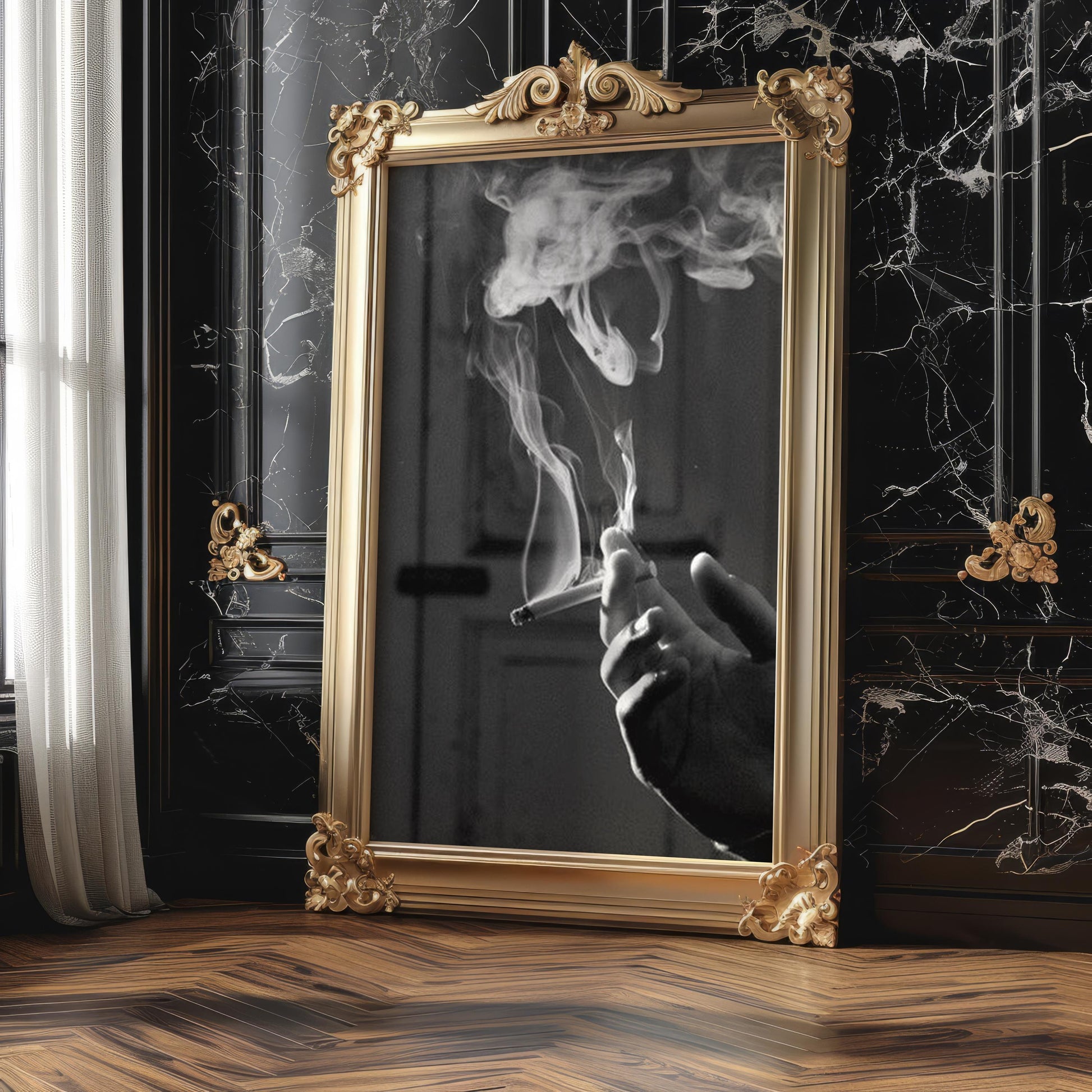Designer Wall Art | Smoking Photography Print | Black and White Minimal Home wall art print, minimalist black and white poster, modern Scandinavian wall decor, Monohaus