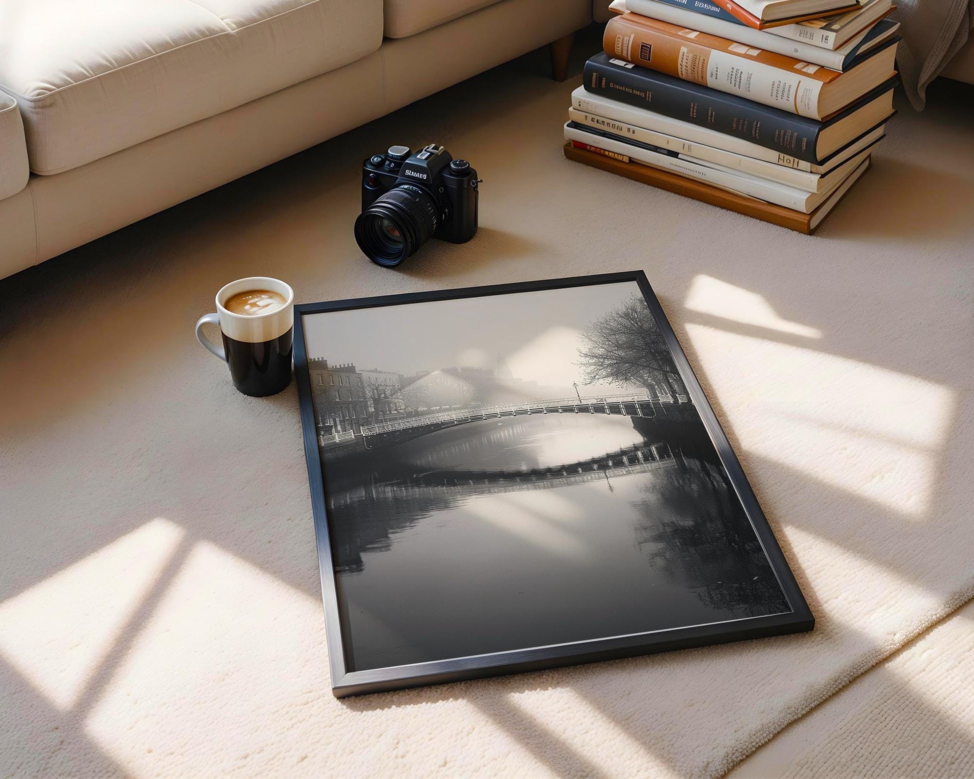 World Landmark | River Liffey Dublin Print | Black and White Minimalist Photography wall art print, minimalist black and white poster, modern Scandinavian wall decor, Monohaus