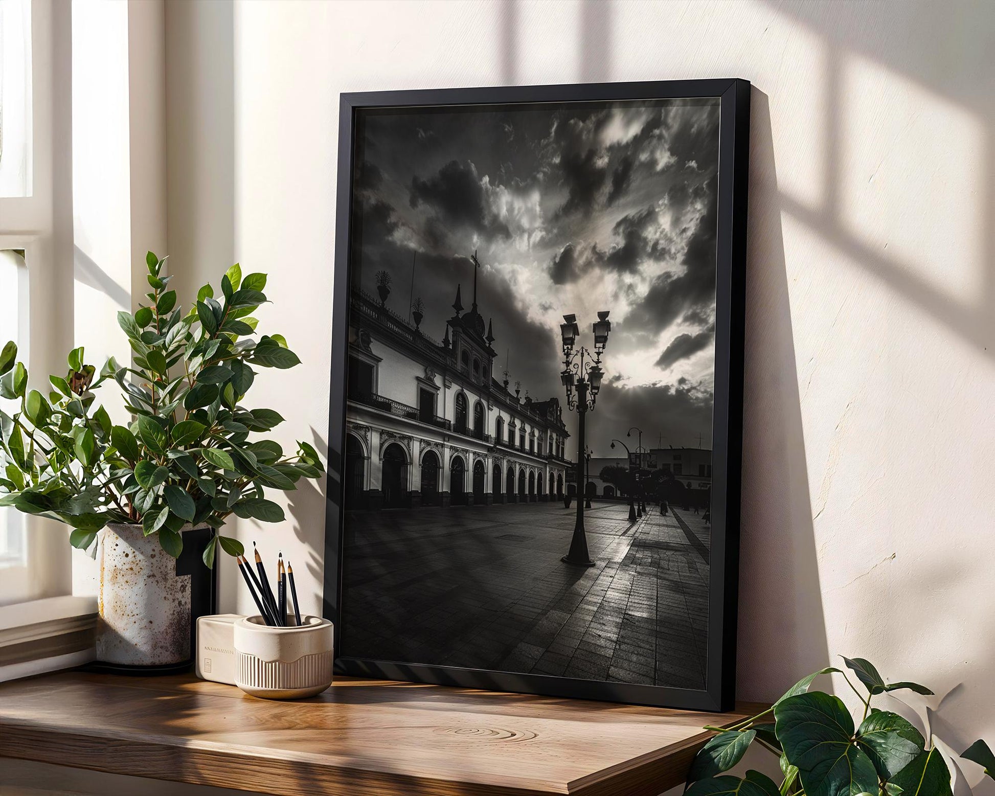 World Landmark | Puebla Mexico Photography Print | Black and White Colonial Architecture wall art print, black and white architectural poster, minimalist modern Scandinavian wall decor, Monohaus