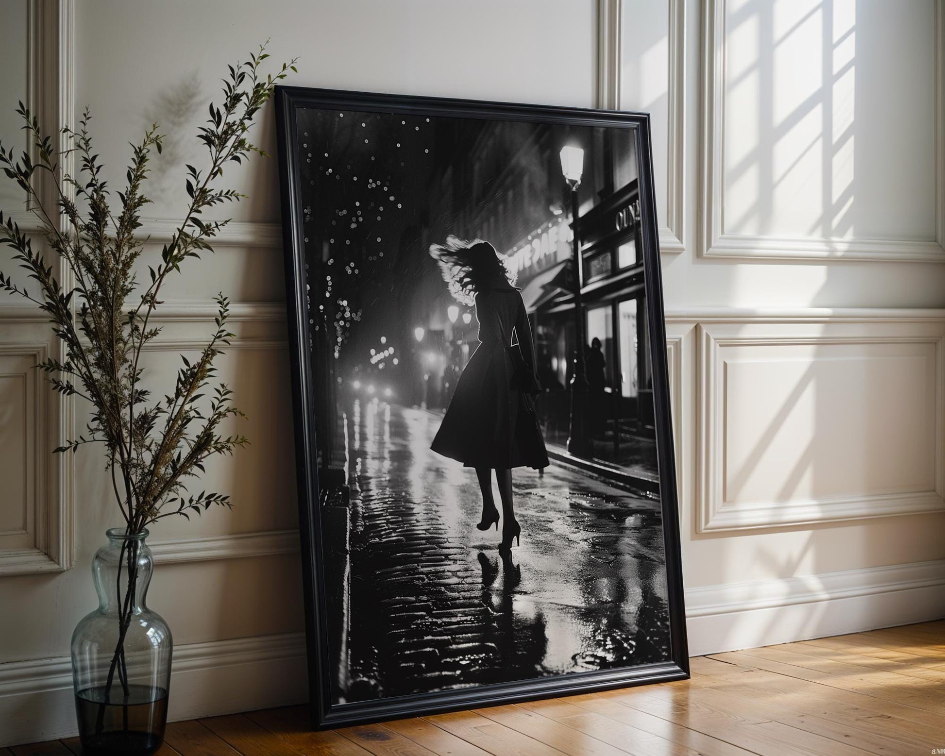 Urban Photography | Paris Street Photography Print | Woman in Motion, Black and White Noir Art black and white photo print, minimalist monochrome wall art poster for modern interiors, Monohaus