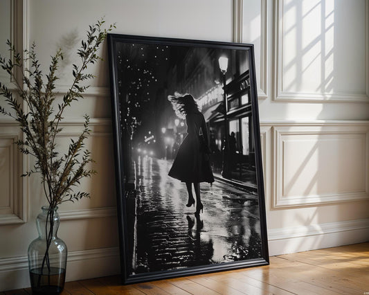 Urban Photography | Paris Street Photography Print | Woman in Motion, Black and White Noir Art black and white photo print, minimalist monochrome wall art poster for modern interiors, Monohaus