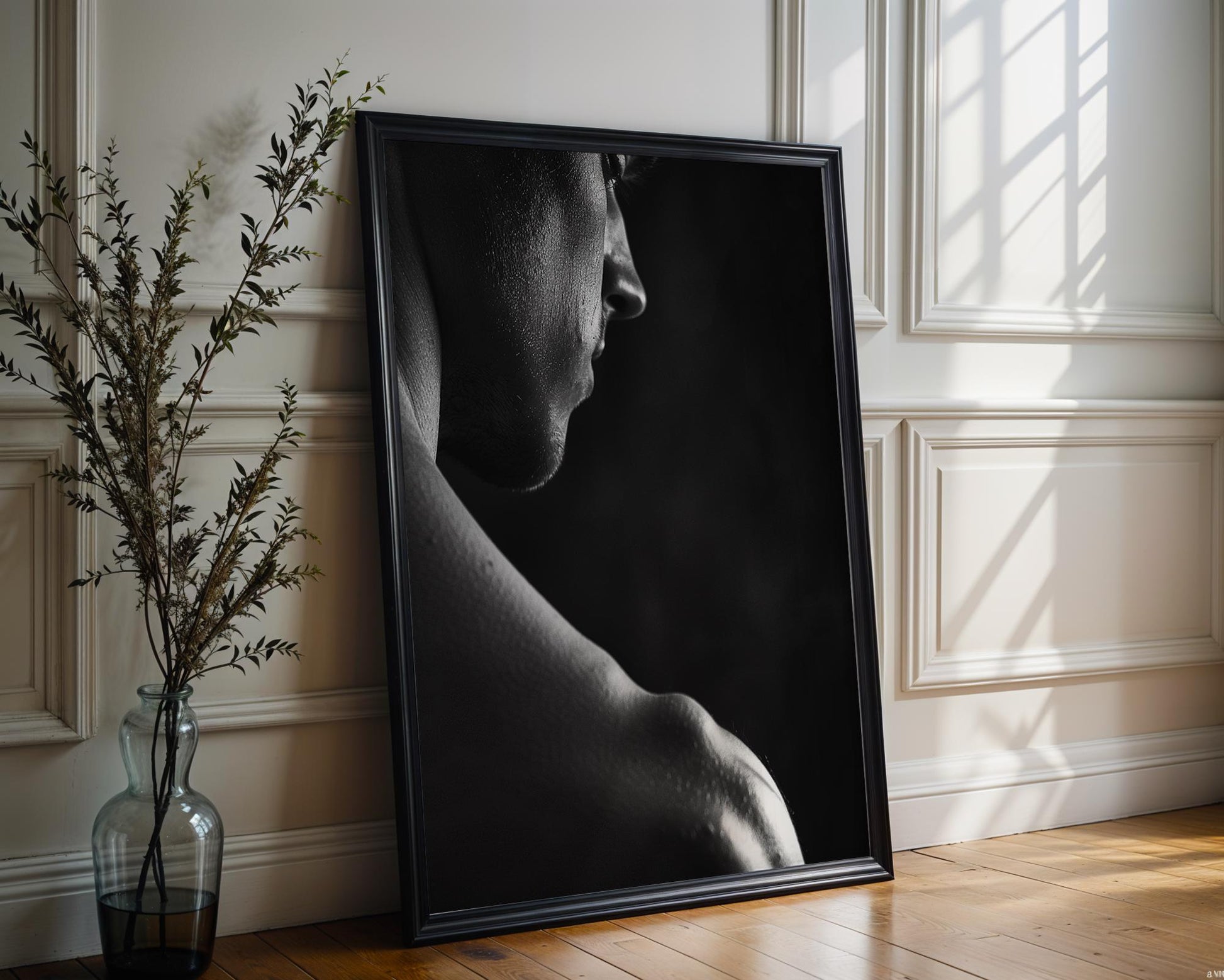 Minimal Wall Art Muscular Male Portrait Print | Black and White Fitness Photography wall art print, minimalist black and white poster, modern Scandinavian wall decor, Monohaus