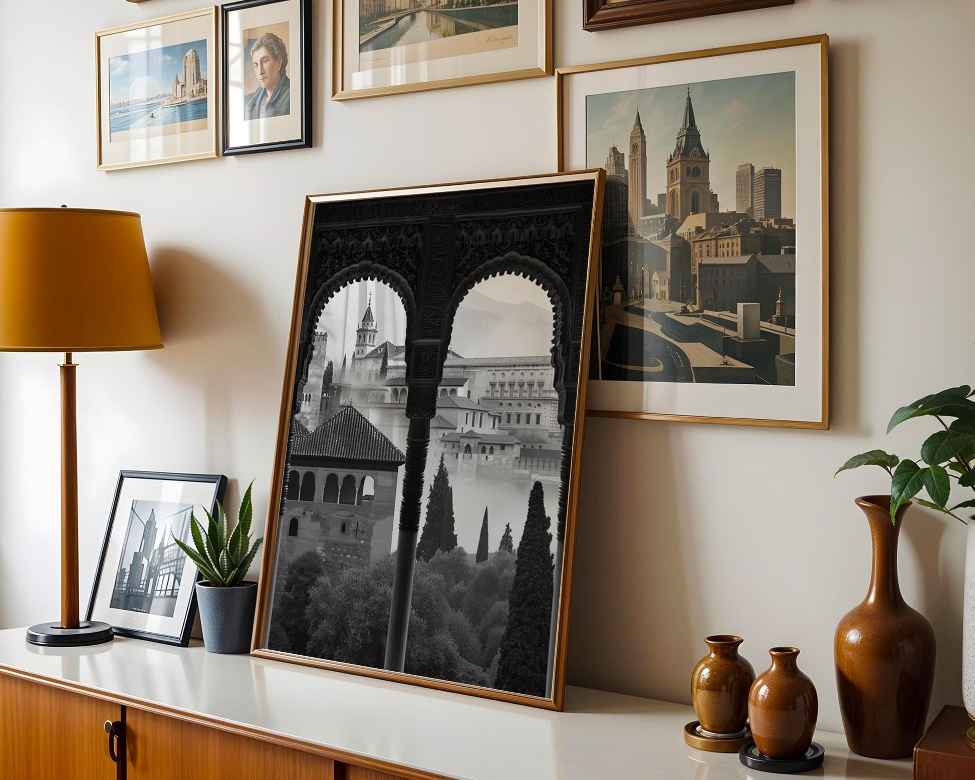 World Landmark | Alhambra Palace Arches Print | Moorish Architecture Photography wall art print, black and white architectural poster, minimalist modern Scandinavian wall decor, Monohaus