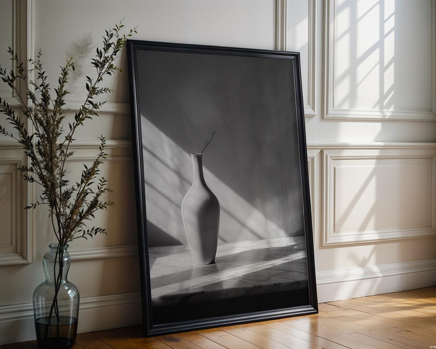 Minimal Wall Art Vase Still Life Print | Black and White Scandinavian Home wall art print, minimalist black and white poster, modern Scandinavian wall decor, Monohaus