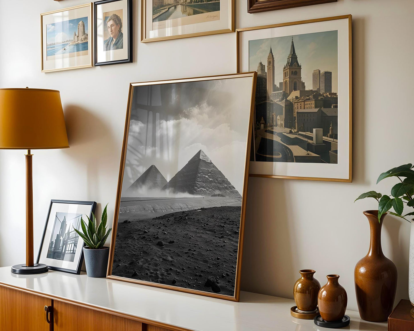 World Landmark | Egyptian Pyramids Print | Black and White Minimalist Photography wall art print, minimalist black and white poster, modern Scandinavian wall decor, Monohaus