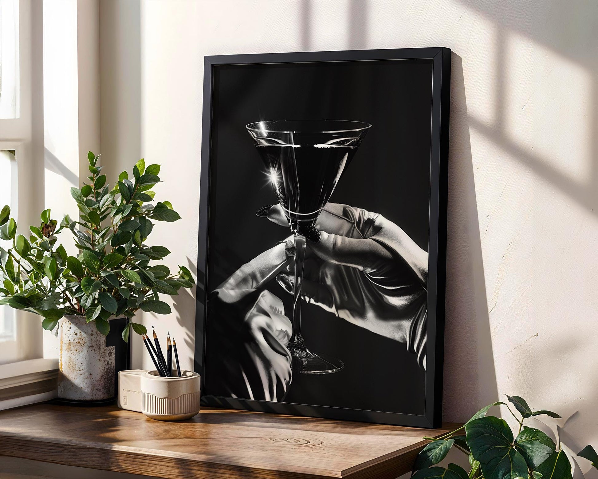 Minimal Wall Art Black and White Martini Print | Glamour Art Deco Bar Photography wall art print, minimalist black and white poster, modern Scandinavian wall decor, Monohaus