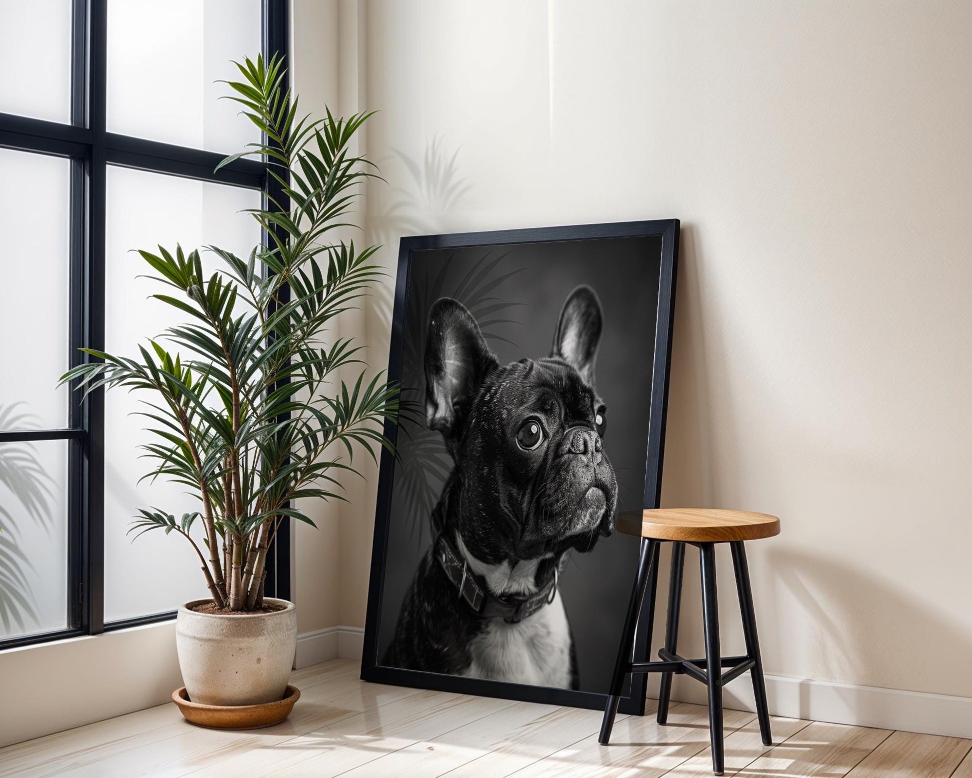 Dog Photography French Bulldog Portrait Print | Monochrome Pet Home Decor wall art print, minimalist black and white poster, modern Scandinavian wall decor, Monohaus